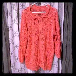 Crocheted pink salmon cardigan